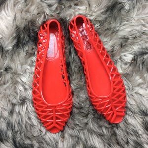 NWOT American apparel red jelly slip on shoes